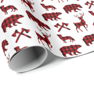 Röd helgdag för pläddjurlivmönster presentpapper
