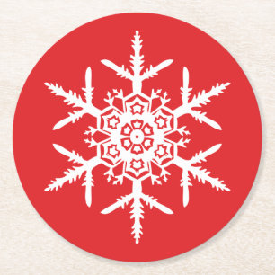 Röd helgdag för vitSnowflake Underlägg Papper Rund