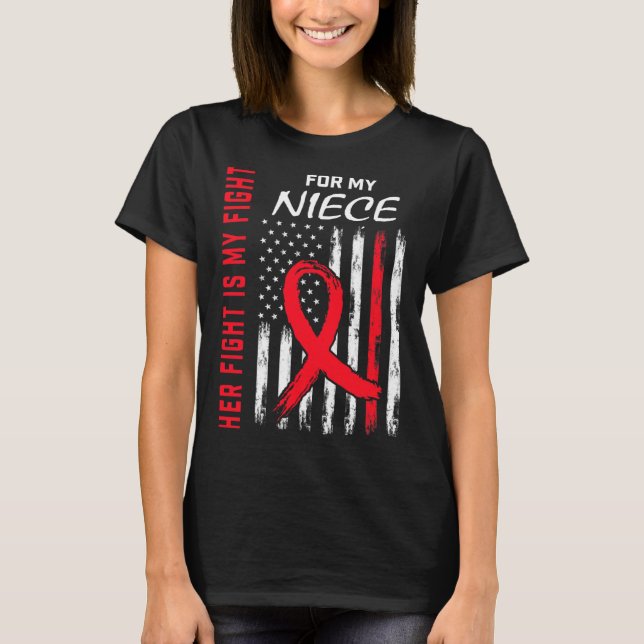 Röd hennes kamp Niece Heart Disease Awareness Us F T Shirt (Framsida)