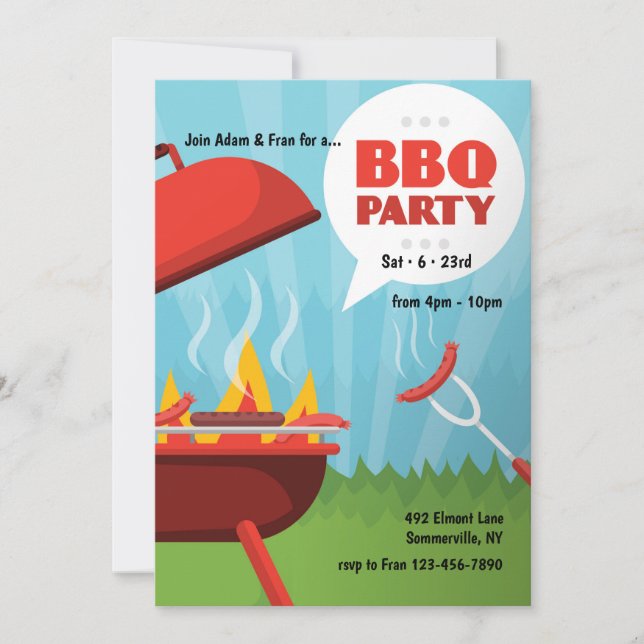 Röd het BBQ-fest inbjudan (Framsida)