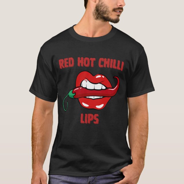 Röd Het Chili Läppar T Shirt (Framsida)