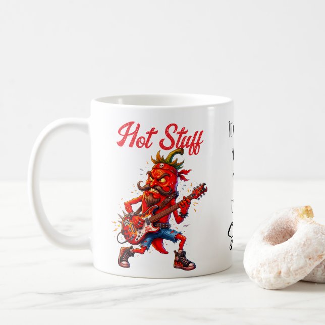 Röd het chili rockare med citat kaffemugg (Med munk)