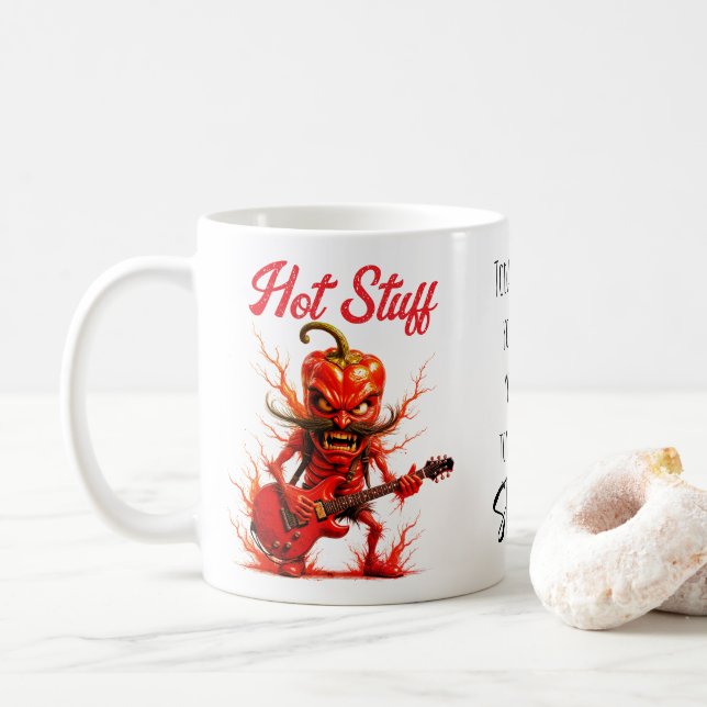 Röd het chili rocker med citat kaffemugg (Med munk)