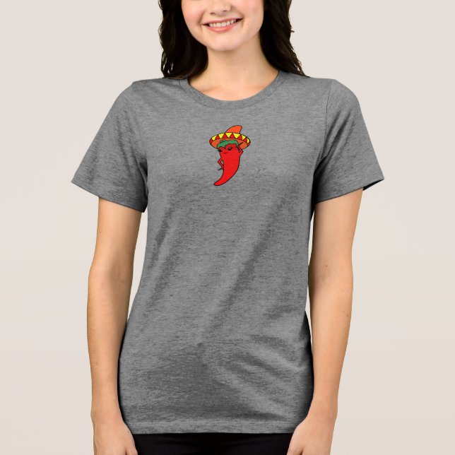 Röd het Kawaii Peppar Diva Mexikansk Sombrero T Shirt (Framsida)