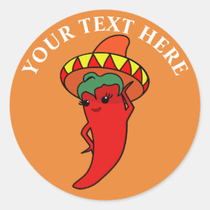 Röd het Kawaii Pepper Diva mexikansk sombrero Runt Klistermärke