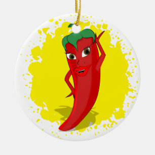 Röd het peppardiva färgsprutsmönster julgransprydnad keramik