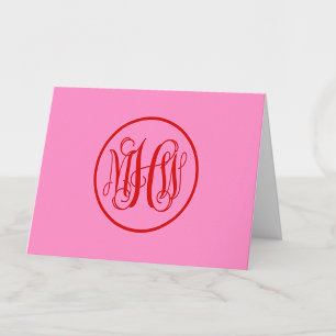 Röd het rosa 3 Initial klängväxt skript monogram g Tack Kort