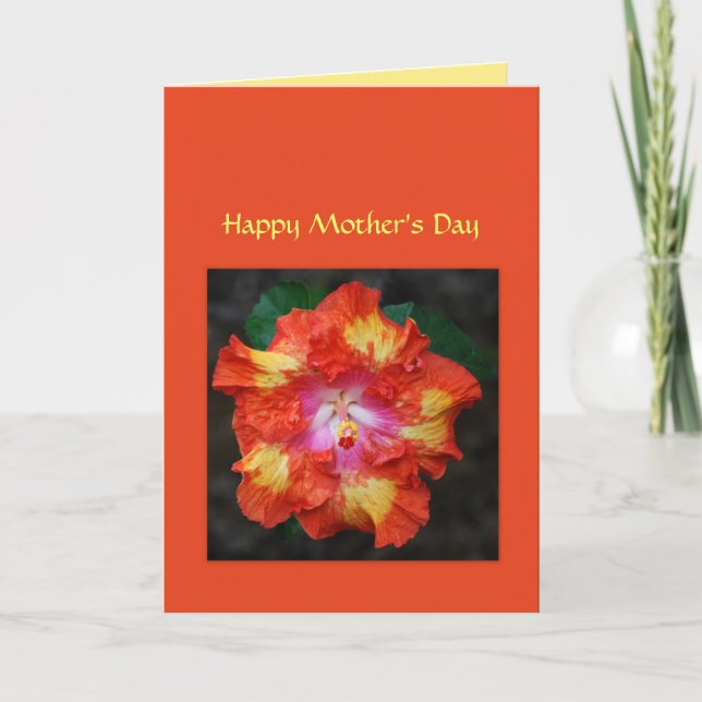 Röd Hett Hibiscus Mors dag Card Kort (Framsida)