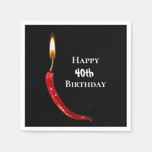 Röd hett peppar på svart 40-årsdag pappersservett