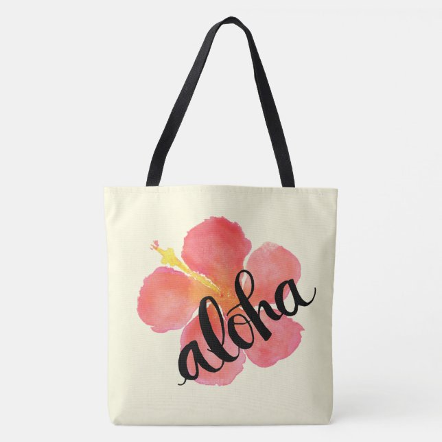 Röd Hibiscus Aloha-handväskor Tygkasse (Framsida)