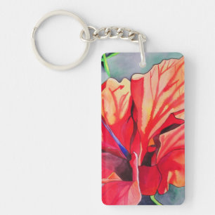 Röd hibiscus art blomma nyckelring