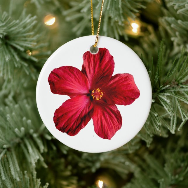 Röd Hibiscus Blomcirkel Ornament (Träd)