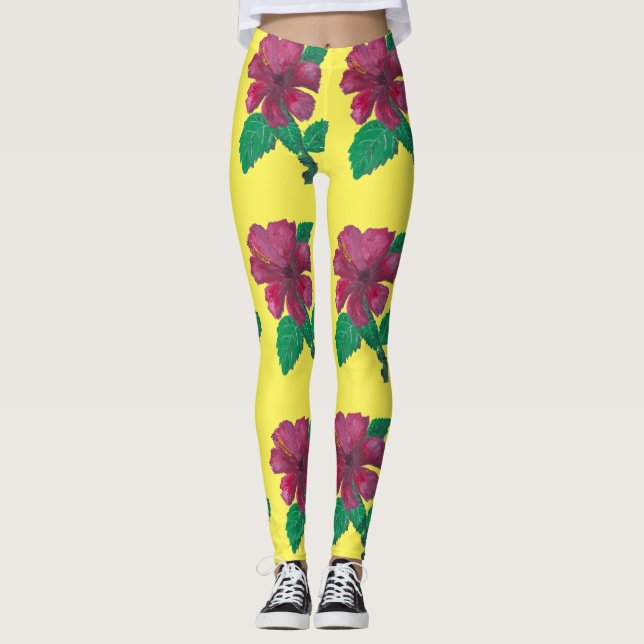 röd hibiscus-blomma leggings (Framsida)