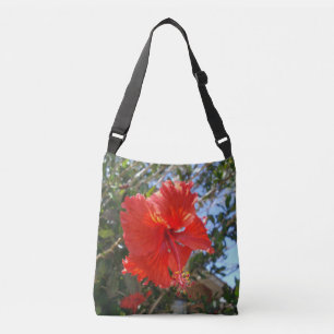 Röd Hibiscus blomma på en Träd, Axelväska