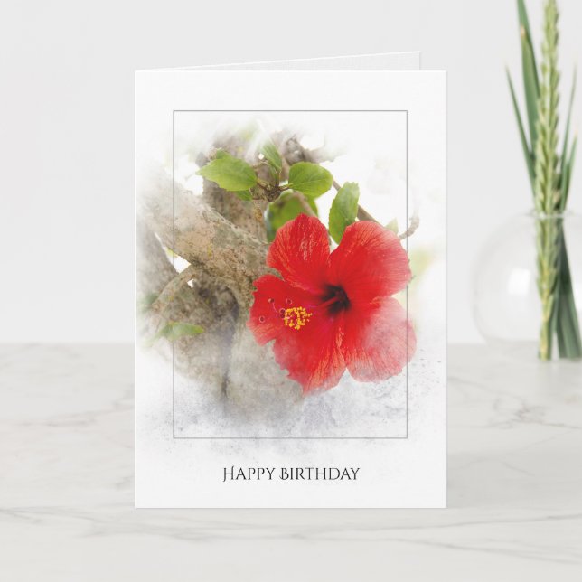 röd hibiscus-blomma på födelsedagen i silver kort (Framsida)