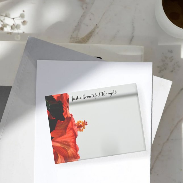 Röd Hibiscus blommar precis vackert Grått för att  Post-it Block (Skapare uppladdad)