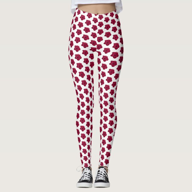 Röd Hibiscus-blommor Leggings (Framsida)