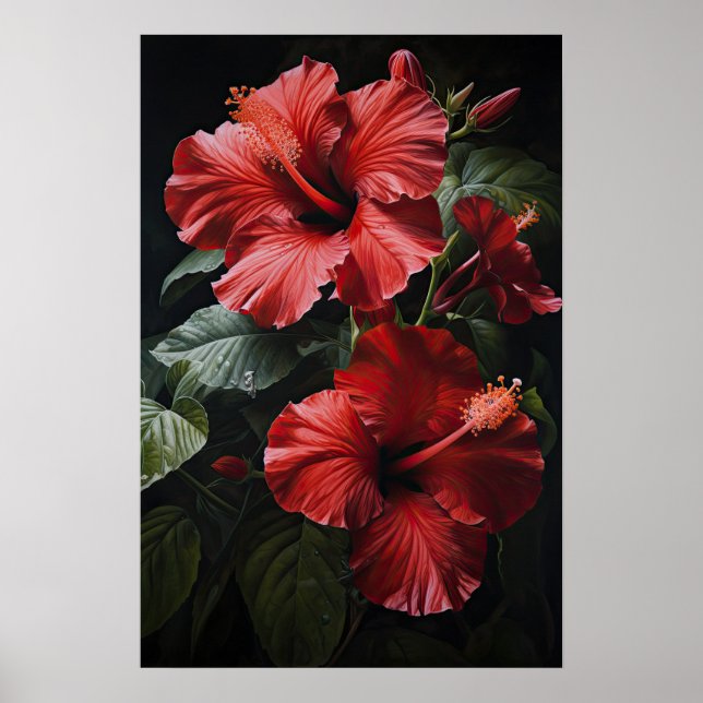 Röd Hibiscus Flower Art Print Poster (Framsidan)