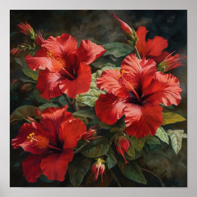 Röd Hibiscus Flower Art Print Poster (Framsidan)