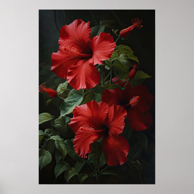 Röd Hibiscus Flower Art Print Poster (Framsidan)
