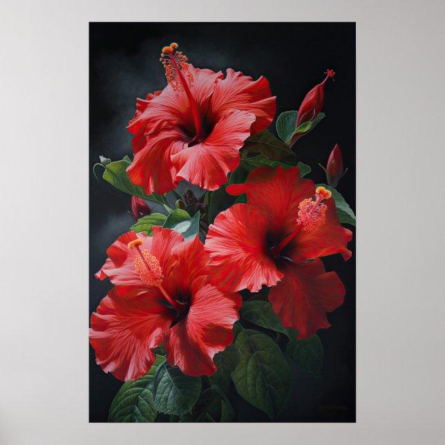 Röd Hibiscus Flower Art Print Poster (Framsidan)