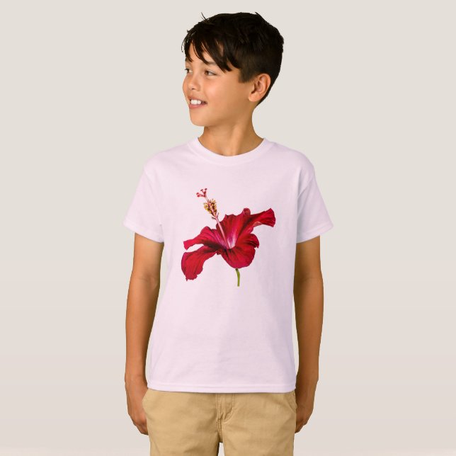 Röd Hibiscus Flower Side View-Barn T-shirt (Hel framsida)