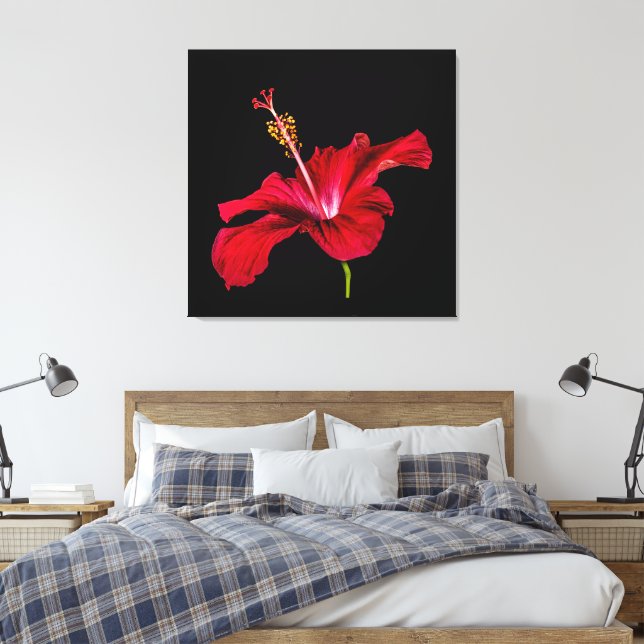 Röd Hibiscus Flower Side View Canvastryck (Insitu (sovrum))
