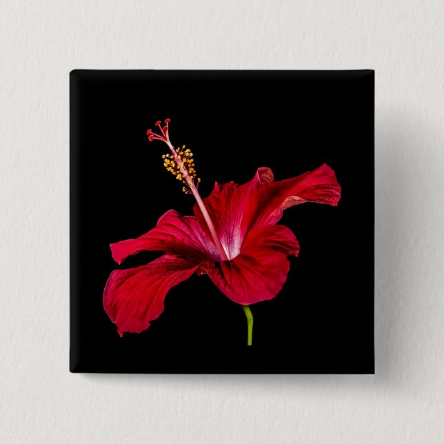 Röd Hibiscus Flower Side View Knapp (Framsida)
