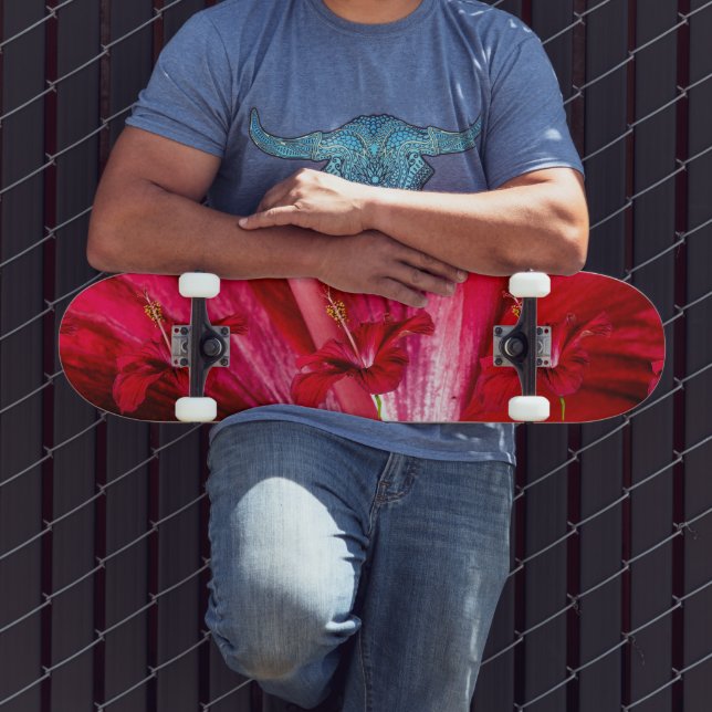 Röd Hibiscus Flower Side View Skateboard Bräda 21,5 Cm (Utomhus 3)