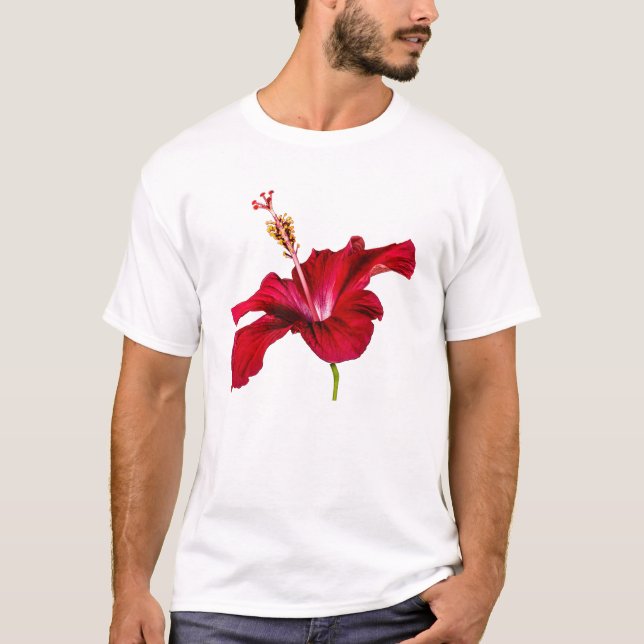 Röd Hibiscus Flower Side View Tee Shirt (Framsida)
