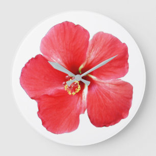 Röd Hibiscus Flower Wall Clock Stor Klocka
