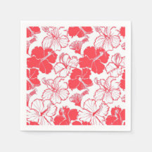Röd Hibiscus Hawaiian-blomman Mönster Napkins