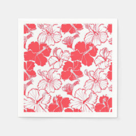 Röd Hibiscus Hawaiian-blomman Mönster Napkins Pappersservett