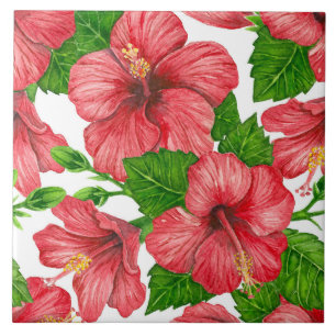 Röd hibiscus vattenfärg mönster kakelplatta