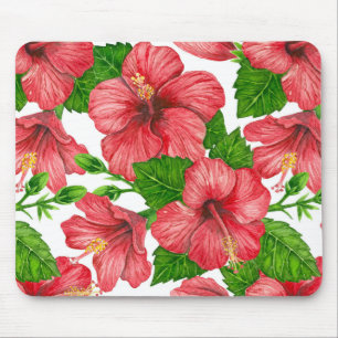 Röd hibiscus, vattenfärg mönster musmatta