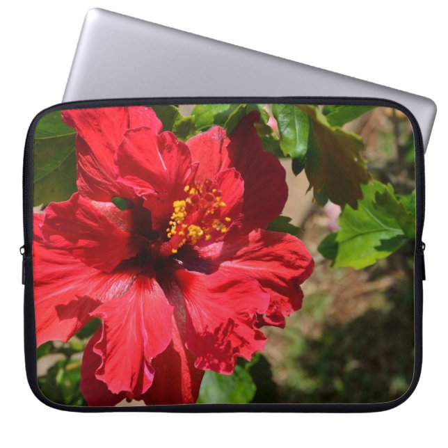 Röd Hibiskus Bärbar Dator Fodral (Framsidan)
