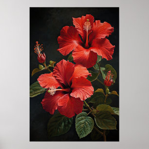 Röd Hibiskus Blomma Konsttryck Poster