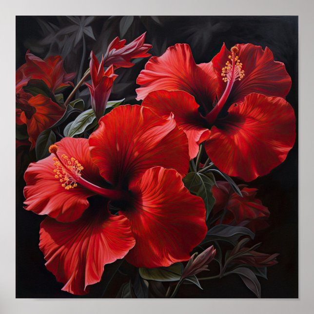 Röd Hibiskus Blomma Konsttryck Poster (Framsidan)