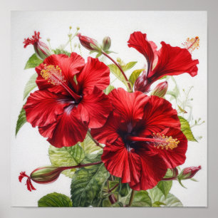 Röd Hibiskus Blomma Konsttryck Poster