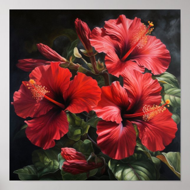 Röd Hibiskus Blomma Konsttryck Poster (Framsidan)