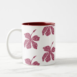Röd Hibiskus Blommig Konst Två-Tonad Mugg