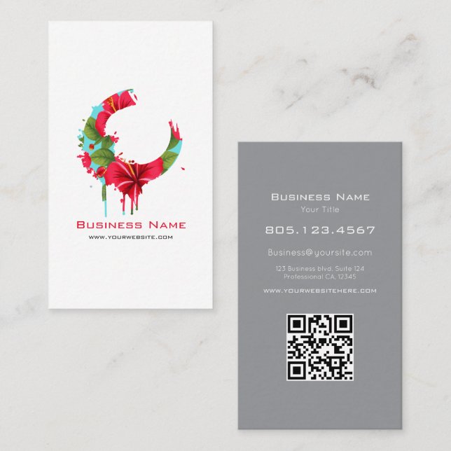 Röd Hibiskus Blommig Målad Virvel Design • Anpassa Visitkort (Fram/baksida)
