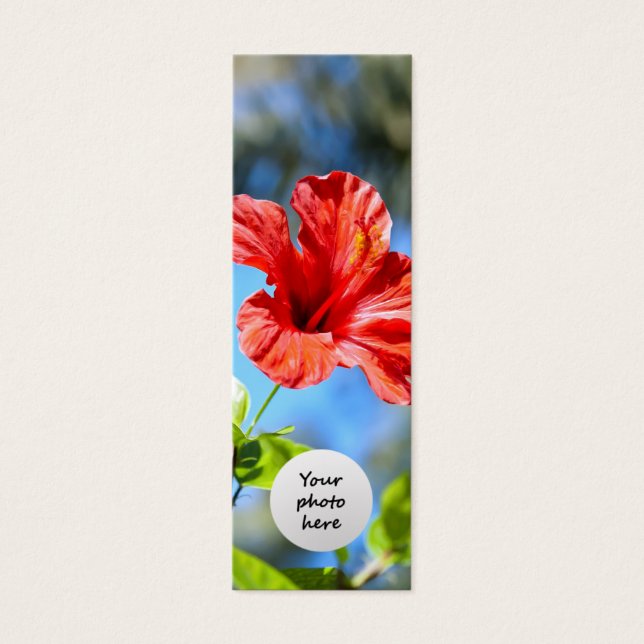 Röd Hibiskus Bokmärke med eget tryck Litet Visitkort (Framsidan)