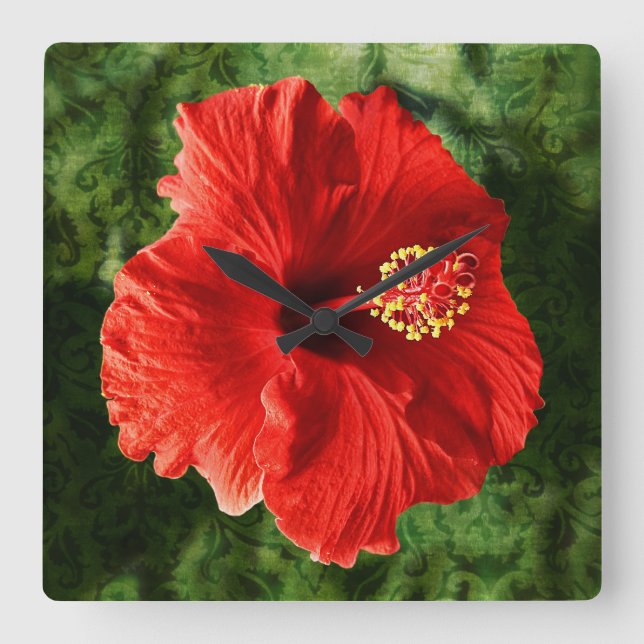 Röd hibiskus fyrkantig klocka (Framsida)