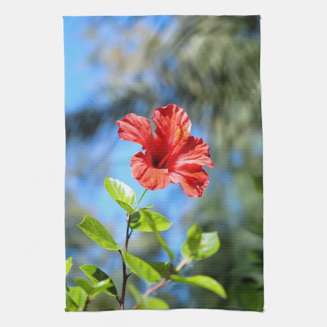 Röd hibiskus kökshandduk (Vertikal)