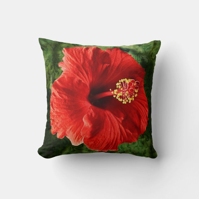 Röd hibiskus kudde (Framsida)