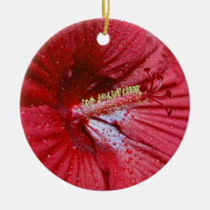 Röd hibiskus med Raindrops Julgransprydnad Keramik