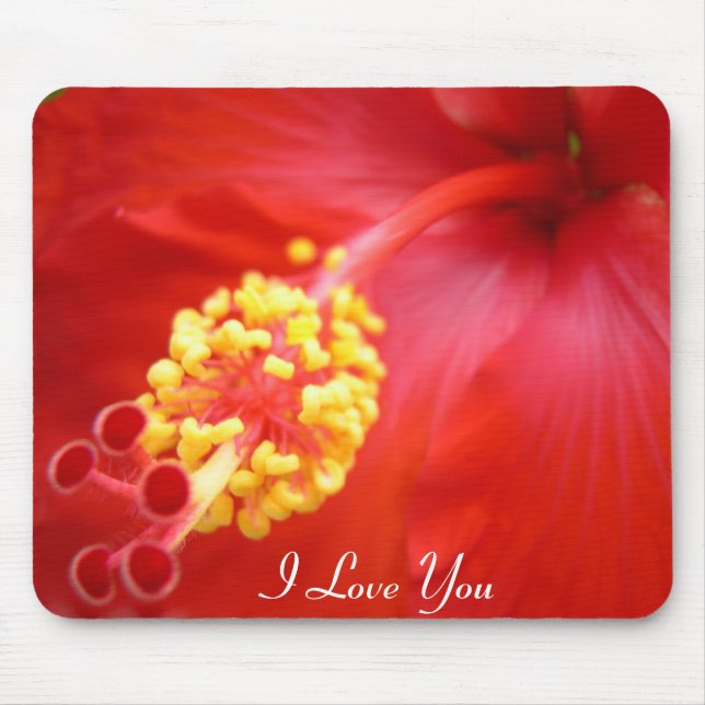 Röd hibiskus Mousepad - din text! Musmatta (Framsidan)