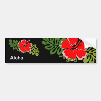 Röd hibiskus och löv bildekal