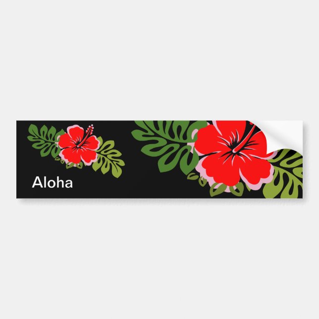 Röd hibiskus och löv bildekal (Framsidan)